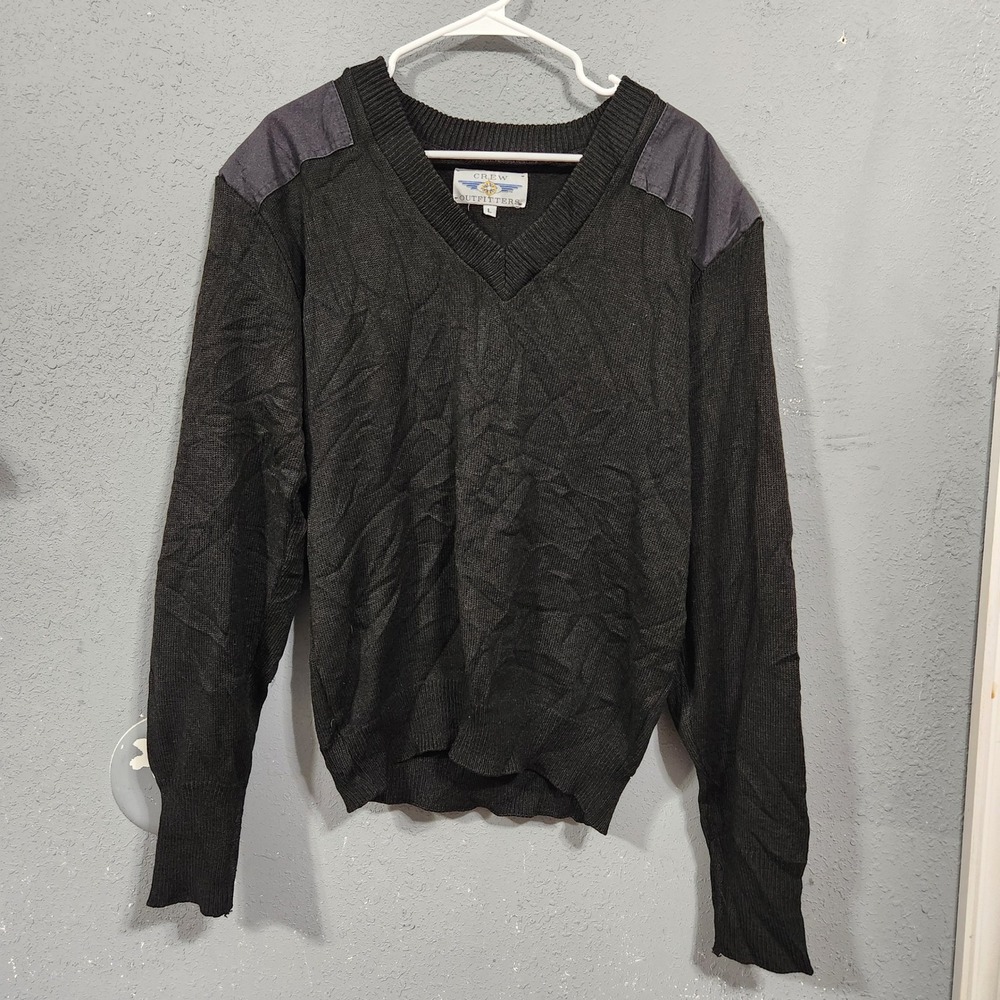 Crew Outfitters rib commando sweater Mens Black Patched Shoulders Elbows Size L